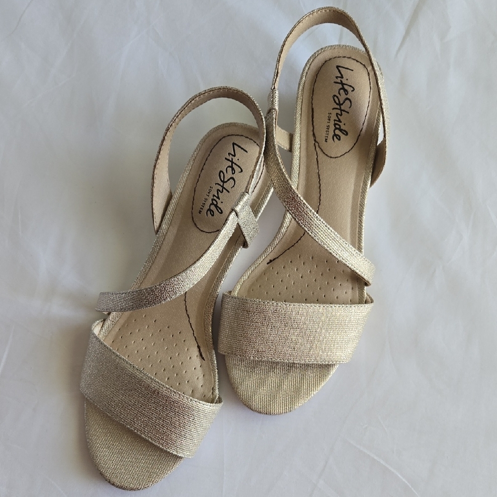 Life Stride Gold Sandals Slingback Comfort